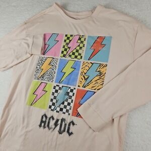 Retro Styled AC/DC Long Sleeve Pink Graphic Shirt Womens Sz XXL‎ 16/18 Lightning
